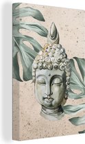 Canvas Schilderij Boeddha - Hoofd - Wit - 40x60 cm - Wanddecoratie
