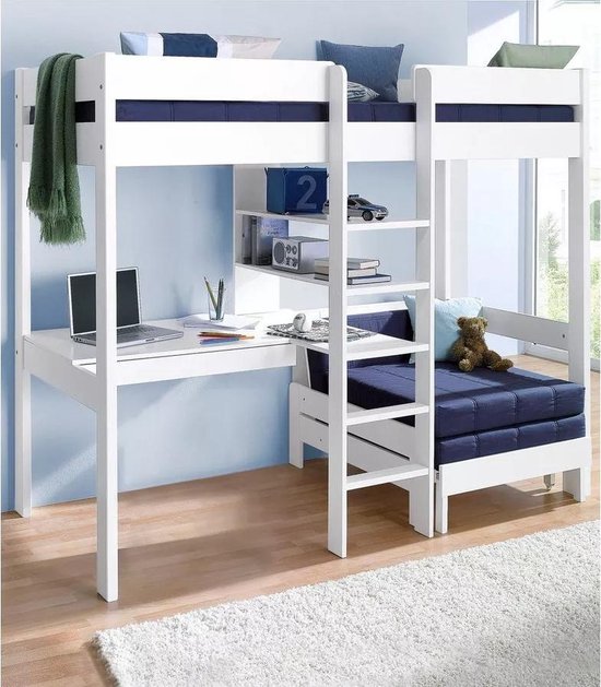 Lit mezzanine avec bureau, étagères de rangement et plan de couchage -  également pour... | bol.com