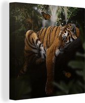 Canvas Schilderij Vlinder - Jungle - Tijger - 90x90 cm - Wanddecoratie