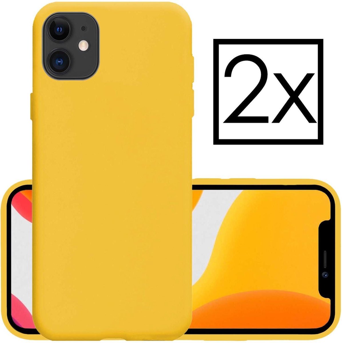 Hoesje - 2 Stuks - Geschikt voor Apple iPhone 11 - Sterk & Shockproof - Case Siliconen - Back Cover - Telefoon Hoes - Geel