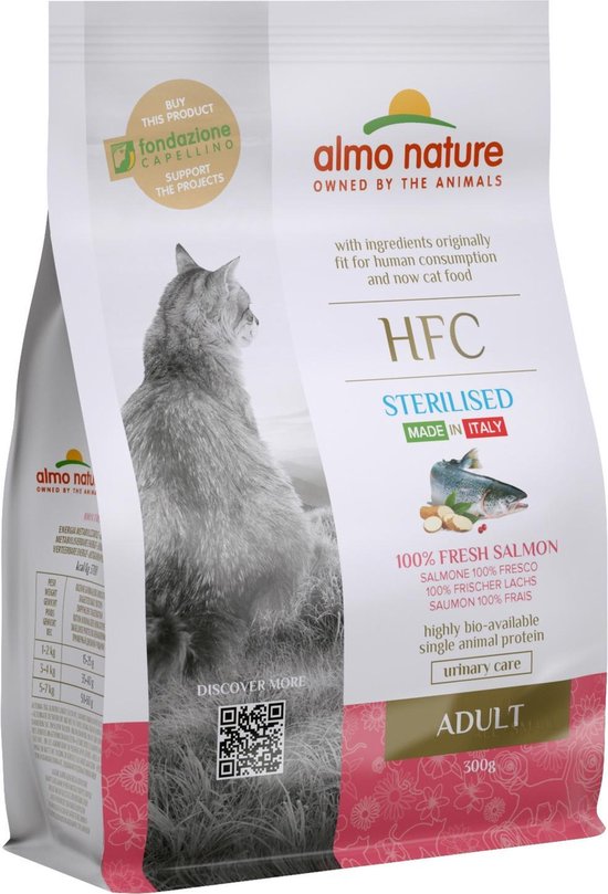 Almo Nature – Kat Hfc Adult Sterilized Brokken Voor Gecastreerde / Gesteriliseerde Katten – Rund, Kip, Kabeljauw Of Zalm – 1,2Kg, 300Gr – Zalm, Gewicht: 300G