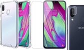 Samsung Galaxy A40 Hoesje Transparant Shock Case - 1x Samsung A40 Hoesje + 1x Screenprotector Glas + 1x Camera Screen Protector