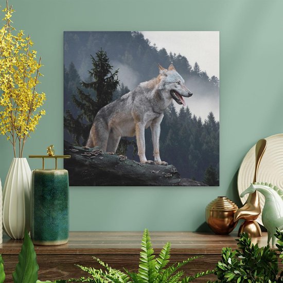 Artaza Canvas Schilderij Grijze Wolf In De Bossen  - 30x30 - Klein - Foto Op Canvas - Canvas Print