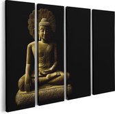 Artaza Canvas Schilderij Vierluik Gouden Boeddha Beeld In Meditatie  - 80x60 - Foto Op Canvas - Canvas Print