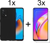 Oppo A74 5G hoesje zwart siliconen case hoes cover hoesjes - 3x Oppo A74 5G Screenprotector