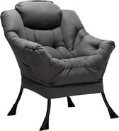 HollyHOME Fauteuil Velvet met Armleuning - Stalen Frame - Relax - Eenvoudige Montage -Donker Grijs