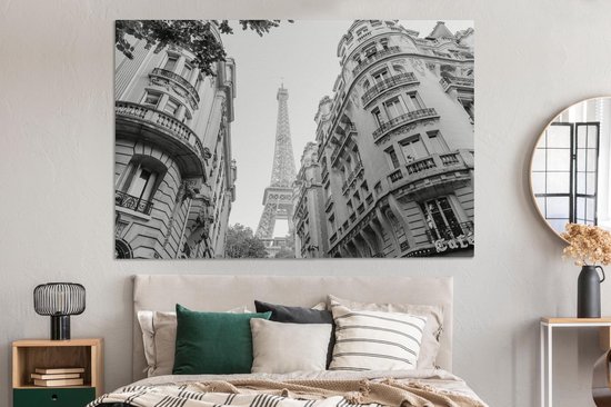 Toile Peinture France - Zwart - Wit - Tour Eiffel - 180x120 cm - Décoration murale XXL