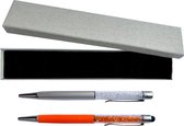 Swarovski Stijl Cadeauset Oranje en Zilver | Cadeauverpakking |  Elegante Pen | Praktische Stylus | Metaal | 500+ Kristallen