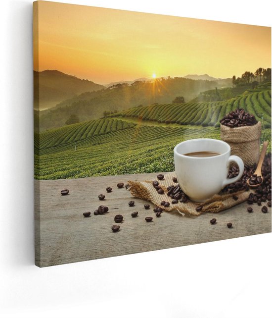 Artaza Canvas Schilderij Kopje Koffie Op Een Plantage Achtergrond - 50x40 - Foto Op Canvas - Canvas Print