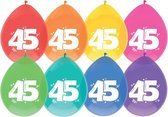 Ballonnen multicolor met opdruk "45" 30 cm 8 stuks