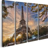 Artaza Canvas Schilderij Vierluik Eiffeltoren In Parijs Tijdens Zonsondergang - 80x60 - Foto Op Canvas - Canvas Print
