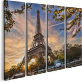 Artaza - Quadriptyque de peinture sur toile - Tour Eiffel à Paris au coucher du soleil - 80x60 - Photo sur toile - Impression sur toile
