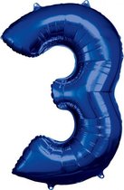 folieballon 53 x 88 cm nummer 3 blauw