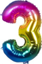 folieballon cijfer 3 latex regenboog 86 cm