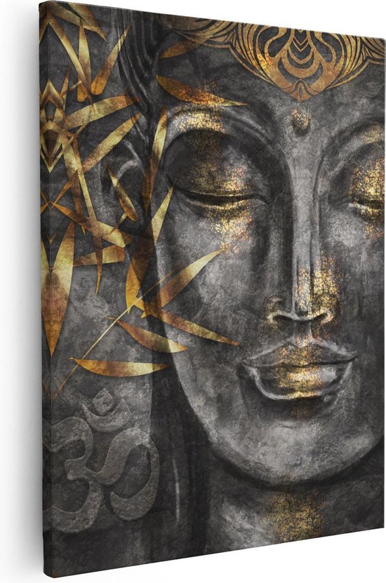 Artaza Canvas Schilderij Gouden Boeddha Van Aquarel - Abstract - 40x50 - Foto Op Canvas - Canvas Print