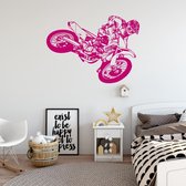 Muursticker Crossmotor -  Roze -  160 x 116 cm  -  baby en kinderkamer - Muursticker4Sale