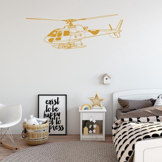 Muursticker Helikopter - Goud - 80 x 24 cm - baby en kinderkamer - voertuig baby en kinderkamer alle