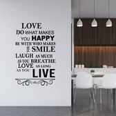 Muursticker Love Do What Makes You Happy -  Geel -  104 x 160 cm  -  engelse teksten  woonkamer - Muursticker4Sale