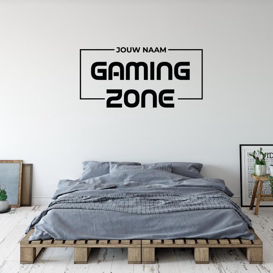 Muursticker Gaming Zone Met Naam - Zwart - 80 x 40 cm - baby en kinderkamer naam stickers