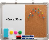 DOEWORKS Prikbord - Magneetbord - Memobord - Combibord - Prikbord Whiteboard - Dubbele kanten - Kurk - met Punaises Magneten Gum Markers - Planbord - 2 in 1 - 40 x 30 cm - voor Sch