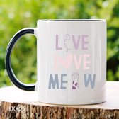 Live Love Meow  - Customized mokken en bekers - mokken met tekst - mokken - bekers - cadeautje - cadeau voor vrouw - cadeau vor man - keramiek servies - valentijn cadeautje voor haar - valent