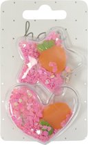 Haarspeldjes duckclip 5.0cm Ster en Hart met Fruit - Roze/Oranje - 2 stuks