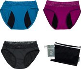 Cheeky Wipes menstruatie ondergoed - Set van 5 -  3 x Feeling Pretty zwart + 1 x Teal + 1 x Berry + Wetbag - Maat 34-36