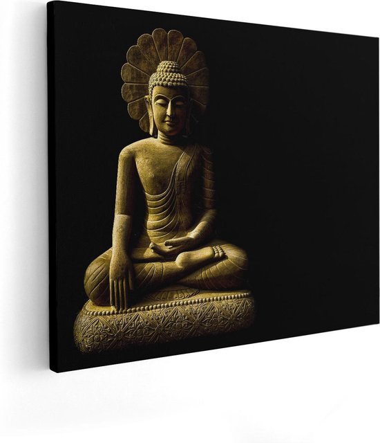 Artaza Canvas Schilderij Gouden Boeddha Beeld In Meditatie  - 100x80 - Groot - Foto Op Canvas - Canvas Print