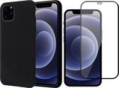 Hoesje geschikt voor iPhone 13 Pro Max en Screenprotector - Fluweelzachte Backcover - Zwart