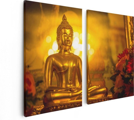 Artaza Canvas Schilderij Tweeluik Gouden Boeddha Beeld - 80x60 - Foto Op Canvas - Canvas Print