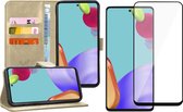 Samsung Galaxy A52s Hoesje en Full Screenprotector - Book Case Leer Wallet - Goud