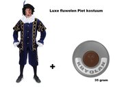 Luxe Piet pak blauw fluweel maat S + GRATIS PROFESSIONELE SCHMINK - Sinterklaas thema feest kostuum Sint fluwelen pietenpak goud zwart  festival