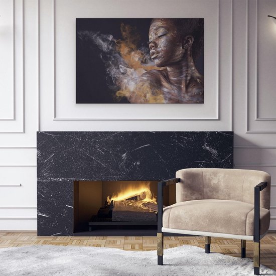 Artaza - Peinture sur toile - Femme africaine avec Argent et or - 90x60 - Photo sur toile - Impression sur toile