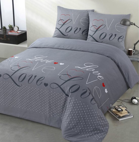 VISION Love Flanel - Dekbedovertrekset - 100% katoen flanel: warm en zacht - Kingsize - Dekbedovertrek 260 x 240 cm met 2 bijhorende slopen - Grijs - Oekotex gecertificeerd van Merkloos — afbeelding 4