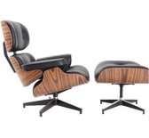 Resuelven® Luxe Loungestoel Met Voetrust - Fauteuil - Lounge Chair Voor Woonkamer - Comfortabel - Voetenbank - Kantelbaar - Draaibaar - Leer - Hout