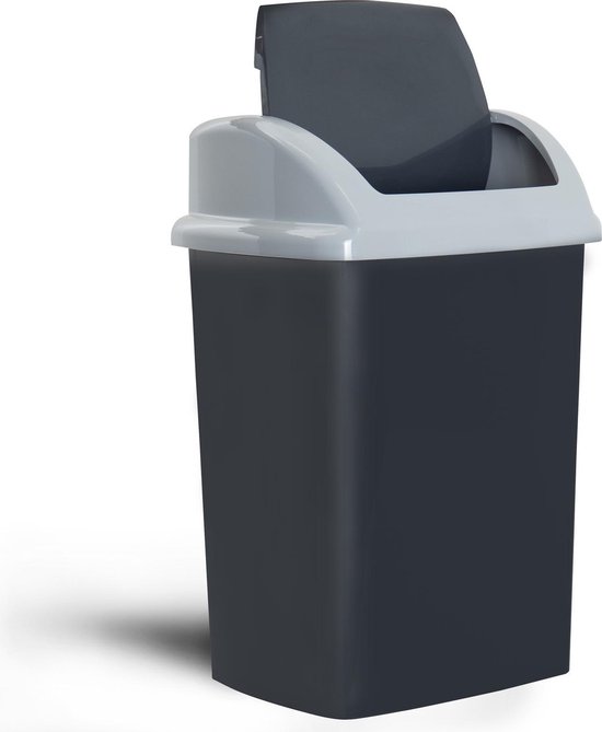 MONZANA® Vuilnisbak Keuken 50l Rond 70x40cm Schuifdeksel 100% Gerecyclede Kunststof Afvalbak Prullenbak Grijs/Zwart