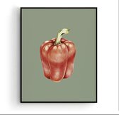 Poster Rode Paprika Groen Groente / Fruit Poster Handgetekend - Keuken - Muurdecoratie - 40x30cm A3 - PosterCity