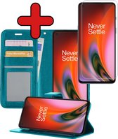 OnePlus Nord 2 Hoesje Book Case Hoes Portemonnee Cover Met Screenprotector - OnePlus Nord 2 Case Hoesje Wallet Case - Turquoise