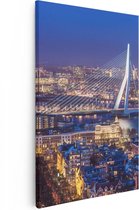 Artaza Canvas Schilderij Rotterdamse Skyline Met De Erasmusbrug - 40x60 - Poster Foto op Canvas - Canvas Print