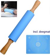 Siliqon Deegroller Antikleef - Silicone Deeg Roller - Incl. Antislip Bakplaat met Afmetingen - Rolling Pin - Deeg Rollen - Blauw - 30 cm