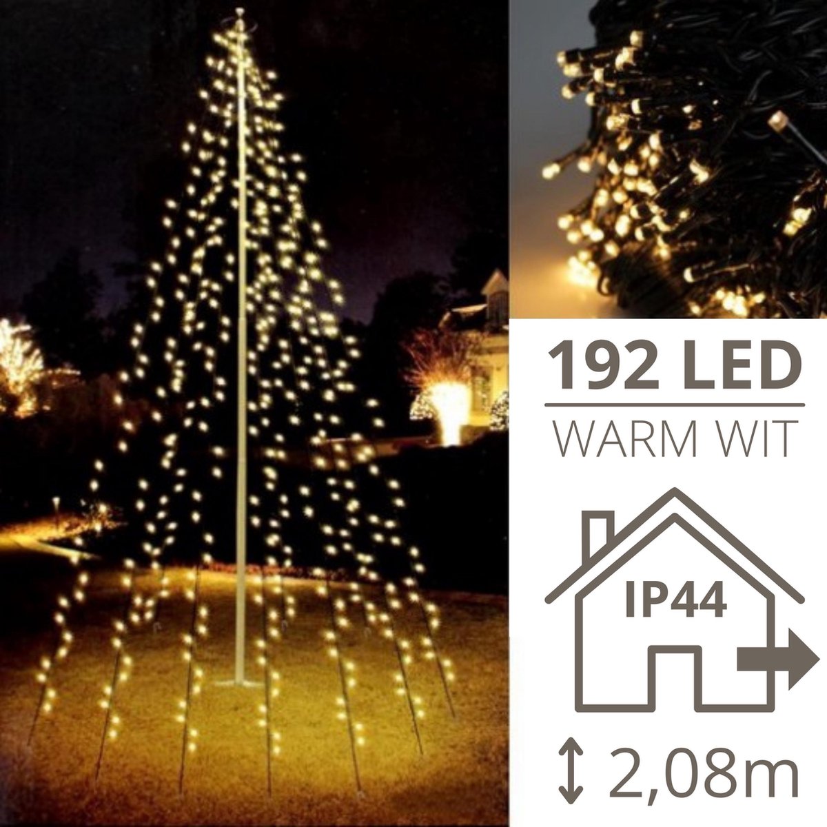 Vlaggenmast kerstverlichting - 2,08 meter -192 LED's - Kerstverlichting  buiten -... | bol.com