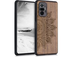 kwmobile telefoonhoesje geschikt voorXiaomi Redmi Note 10 Pro - Hoesje met bumper - hout - In donkerbruin Opkomende Zon design
