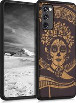 kwmobile telefoonhoesje compatibel met Samsung Galaxy S20 FE - Hoesje met bumper in lichtbruin / zwart - kersenhout - Diá de los Muertos design