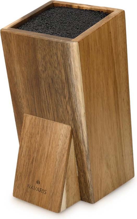 Navaris universeel messenblok zonder messen - Messenhouder van acaciahout - Houten messenblok - Geschikt voor alle maten keukenmessen en koksmessen