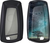 kwmobile autosleutelhoes voor BMW 3-knops draadloze autosleutel (alleen Keyless Go) - TPU sleutelcover in blauw / grijs / zwart - Sterrenstelsel en Boom design