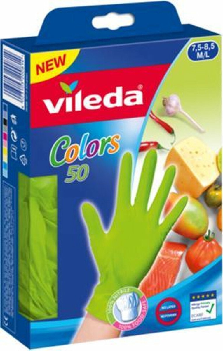 Goedkoopste Vileda Wegwerphandschoenen Colors M / L 50 stuks