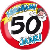 button Abraham! 50 jaar! heren 10 cm staal rood/wit