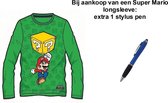 Super Mario Bross T-shirt Longsleeve - Groen. Maat 104 cm / 4 jaar + EXTRA 1 Stylus Pen