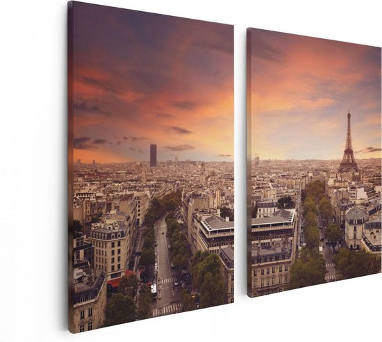 Artaza Toile Peinture Diptyque Skyline Paris Avec Tour Eiffel - 80x60 - Photo Sur Toile - Impression Sur Toile