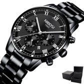 NIBOSI - Horloge voor mannen - Zwart - Quartz - 42mm - RVS - 3 ATM waterdicht